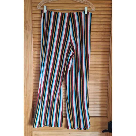 Urban Outfitters Retro Striped Crop Flare Wide Leg Stretch Pants MEDIUM Rainbow - Picture 2 of 9